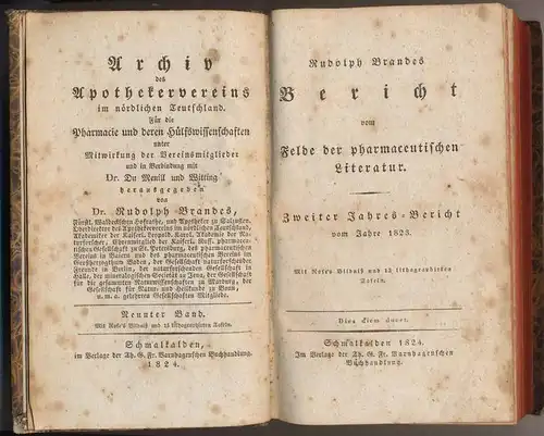 Brandes, Rudolph: Bericht vom Felde der pharmaceutischen Literatur. - Zweiter Jahres-Bericht vom Jahre 1823. 