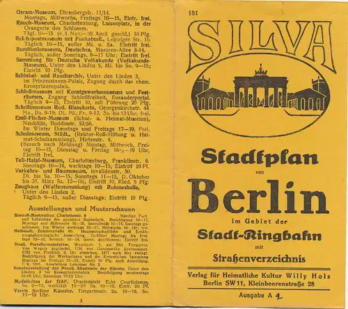 SILVA - Stadtplan von Berlin - Maßstab 1 : 22 000 - im Gebiet der Stadt-Ringbahn mit Straßenverzeichnis.  Ausgabe A. 