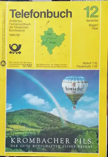 Amtliches Fernsprechbuch der Deutschen Bundespost 1984/85  SIEGEN / OLPE (Bereich 12). 