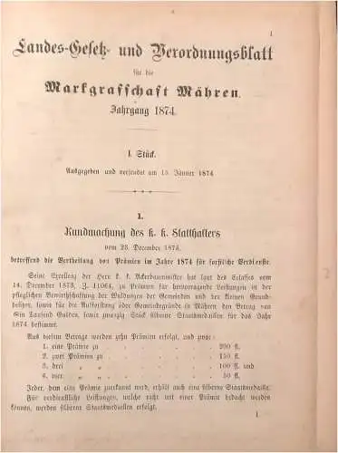 Landes-Gesetz- und Verordnungsblatt für die Markgrafschaft Mähren - Jahrgang 1874 und 1875. 