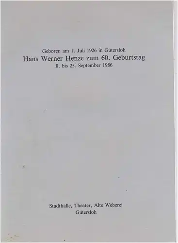 Hans Werner Henze zum 60. Geburtstag