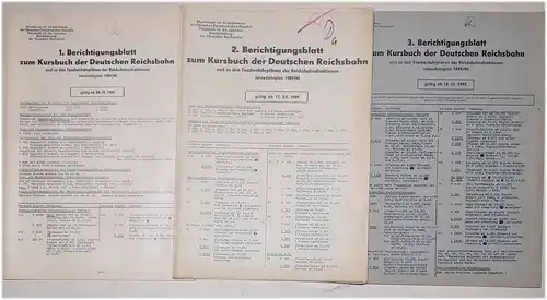 1., 2. und 3. Berichtigungsblatt zum Kursbuch der Deutschen Reichsbahn und zu den Taschenfahrplänen der Reichsbahndirektionen Jahresfahrplan 1989/1990.. - gültig ab: 24. IX. 1989 / 17. XII. 1989 / 18. III. 1990. 