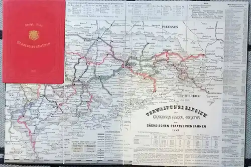 Faltkarte Verwaltungsbereich der Koeniglichen General-Direction der Sächsische Staatseisenbahnen.1883. 