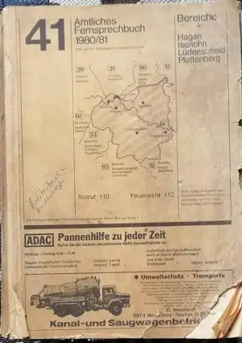 Amtliches Fernsprechbuch der Deutschen Bundespost 1980/81 - Bereiche Hagen, Iserlohn, Lüdenscheid, Plettenberg. (Bereich 41). 
