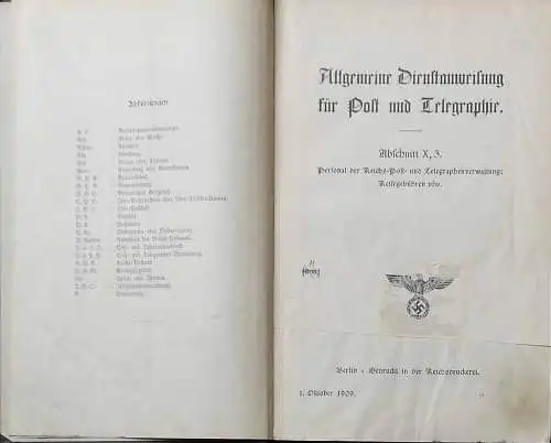 Allgemeine Dienstanweisung für Post- und Telegraphie Abschnitt II:  Gesetzliche Grundbestimmungen über das Reichspostwesen / GGesetzliche Grundbestimmungen über das Reichstelegraphenwesen.