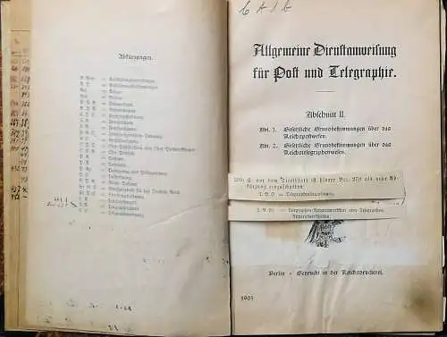 Allgemeine Dienstanweisung für Post- und Telegraphie Abschnitt X.3  Personal der Reichspost- und Telegraphenverwaltung, Reisegebühren etc.