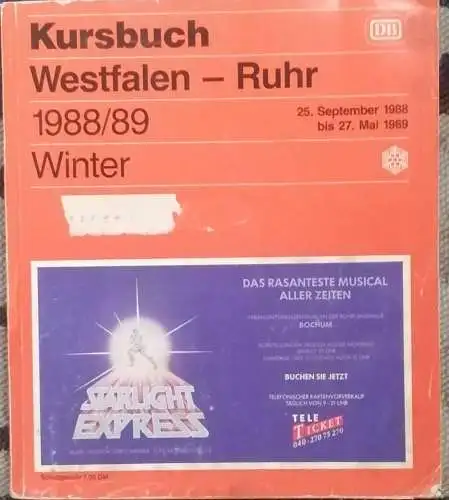 DB - Kursbuch  Westfalen-Ruhr Winter 1988 / 1989 vom 25. September 1977 bis 27. Mai 1978. 