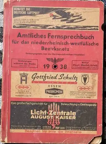 Amtliches Fernsprechbuch für das niederrheinisch-westfälische Bezirksnetz1938. - Ausgabe Februar 1938 -  Stand vom 3. Dezember 1937. 