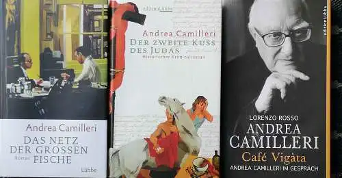 Camilleri, Andrea: Das Netz der großen Fische / Der zweite Kuss des Judas / Café Vigata (von Lorenzo Rosso - Camilleri im Gespräch) 3 Bände. 