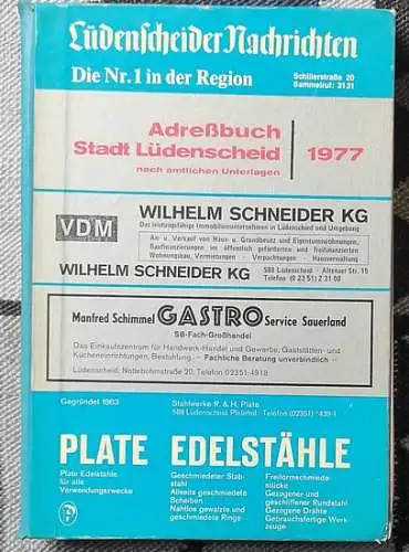 Adreßbuch Stadt Lüdenscheid - Ausgabe 1977 (nach amtlichen Unterlagen und Eigenerhebungen). 