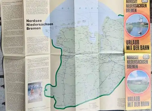 DB - Werbe-Faltprospekt der Bundesbahn "Urlaub mit der Bahn" - Nordsee - Niedersachsen - Bremen. vom 1. Oktober 1979. 