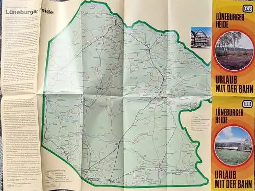 DB - Werbe-Faltprospekt der Bundesbahn "Urlaub mit der Bahn" - Lüneburger Heide vom 1. Oktober 1979. 