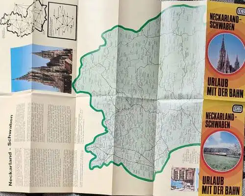 DB - Werbe-Faltprospekt der Bundesbahn "Urlaub mit der Bahn" - Neckarland - Schwaben. vom 1. Oktober 1979. 