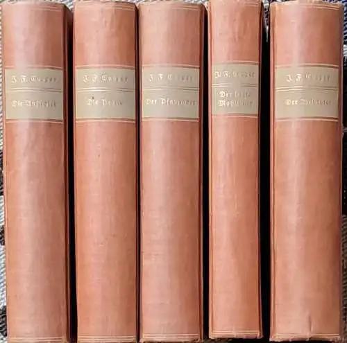 Cooper, James Fenimore: Lederstrumpf - Erzählungen. - Die Lederstrumpferzählungen in fünf Bänden. 5 Bände: Der Wildtöter. Der letzte Mohikaner. Der Pfadfinder. Die Ansiedler. Die Prärie. Ungekürzte Ausgabe in der Übersetzung von Carl Kolb u. a. 