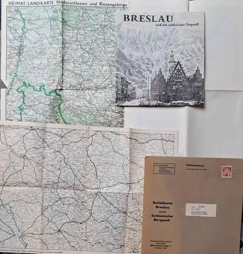 Reliefkarte Breslau und die Schlesische Bergwelt (Panoramakarte) - beiliegend Heimatlandkarte Niederschlesien und Riesengebirge. 