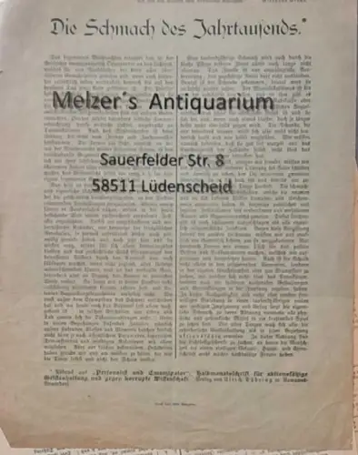 Die Schmach des Jahrtausends. - Original Flugblatt circa 1906. 