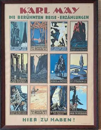 May, Karl: Werbe-Plakat - KARL  MAY  - Die berühmten Reiseerzählungen - hier zu haben. 