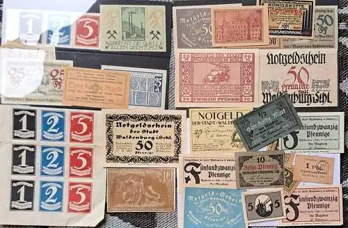 40 Notgeldscheine und Notpfennige Schlesien Riesengebirge Waldenburg und Umgebung. 