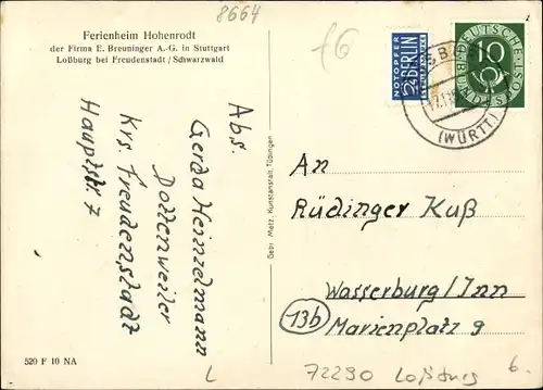 Ak Loßburg im Kreis Freudenstadt, Ferienheim Hohenrodt, E. Breuninger