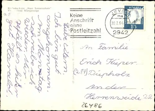 Ak Wangerooge in Friesland, Kinderkurheim Haus Sonnenschein