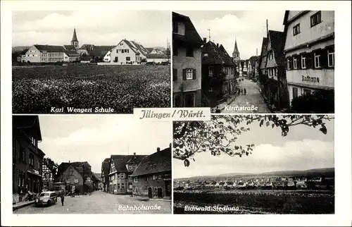 Ak Illingen Württemberg, Karl Wengert Schule, Eichwald Siedlung, Kirchstraße, Rathaus