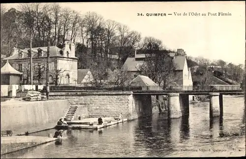 Ak Quimper Finistère, Vue de l'Odet au Pont Firmin, Frauen beim Wäsche waschen
