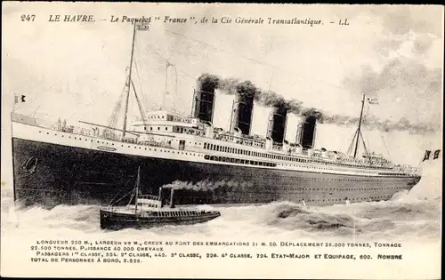 Ak Le Havre, Paquebot France, CGT French Line, Transatlantique