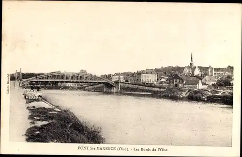 Ak Pont Sainte Maxence Oise, Les Bords de l'Oise, Flusspartie, Brücke, Kirche