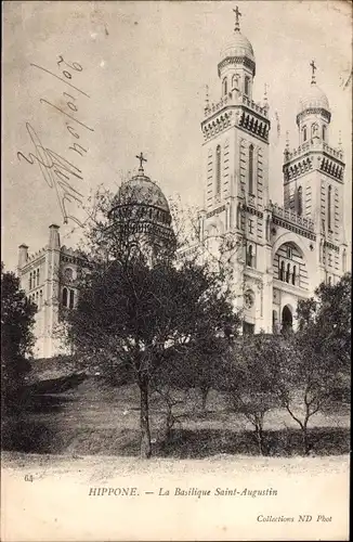 Ak Hippone Algerien,La Basilisque Saint Augustin, Kirche, Turm, Kreuz