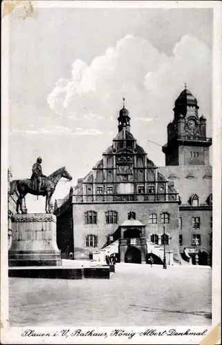 Ak Plauen im Vogtland, Blick auf das Rathaus und das König Albert Denkmal