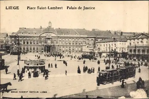 Ak Liège Lüttich Wallonien, Place Saint Lambert, Palais de Justice, Tram