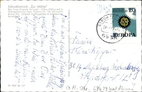 Ak Ober Höllgrund Strümpfelbrunn Waldbrunn, Schankbetrieb Zur Mühle, A. Holzner