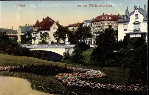Ak Erfurt in Thüringen, An der Pförtchenbrücke, Grünanlagen