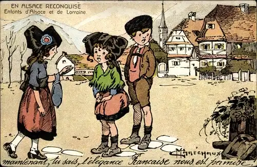 Künstler Ak Marechaux, En Alsace reconquise, Enfants d'Alsace et de Lorraine