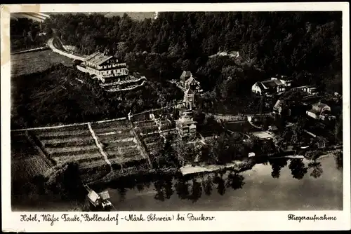 Ak Bollersdorf Oberbarnim Märkische Schweiz, Hotel Weiße Taube, Fliegeraufnahme 