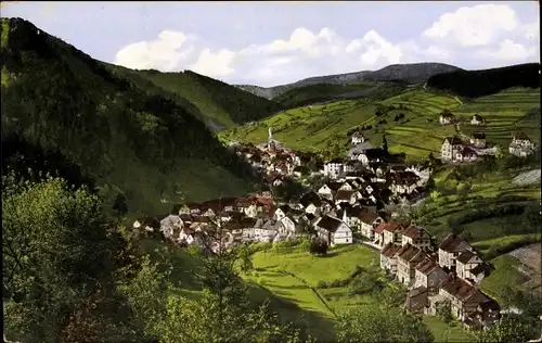 Ak Kleinschmalkalden Floh Seligenthal in Thüringen, Blick auf den Ort, Berge
