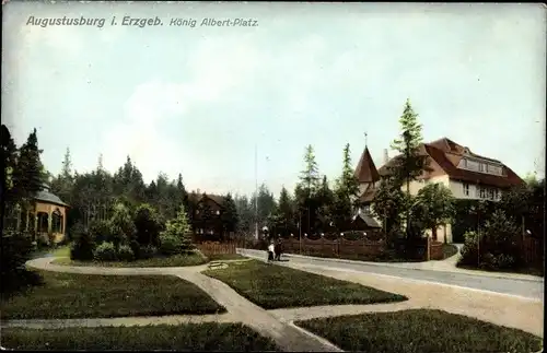 Ak Augustusburg im Erzgebirge, Partie am König Albert Platz, Häuser