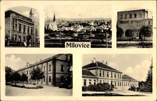Ak Milovice nad Labem Milowitz Mittelböhmen, Gebäude der Stadt, Totalansicht