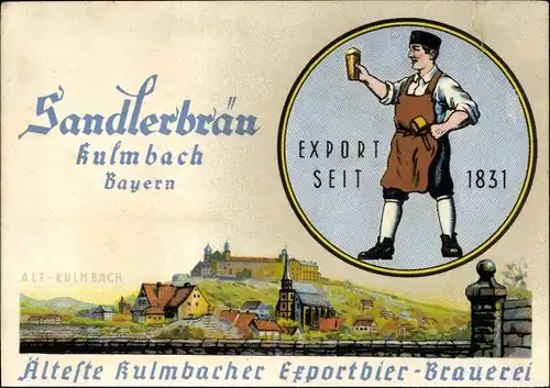 Künstler Ak Kulmbach in Oberfranken, Exportbier Brauerei Sandlerbräu, Ortschaft