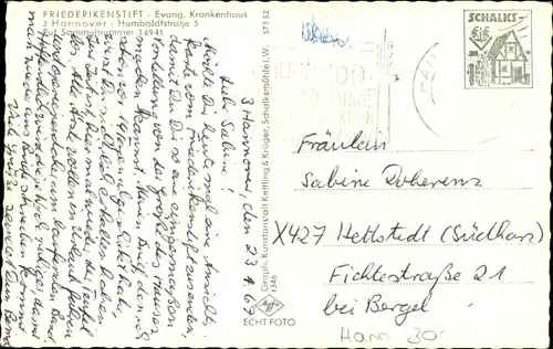 Ak Hannover in Niedersachsen, Friederikenstift, Ev. Krankenhaus, Humboldtstraße 5