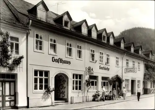 Ak Leutenberg in Thüringen, Außenansicht der Gaststätte Garküche, Passanten