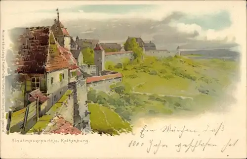 Künstler Litho Hammel, Otto, Rothenburg ob der Tauber Mittelfranken, Stadtmauerpartie