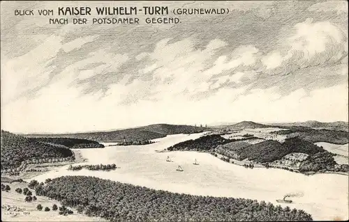 Künstler Ak Berbig, Wilh., Berlin Wilmersdorf Grunewald, Blick vom Kaiser Wilhelm Turm nach Potsdam