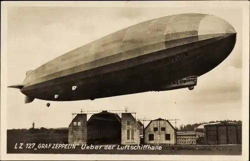 Ak LZ 127, Graf Zeppelin, Luftschiffhalle, Luftschiff