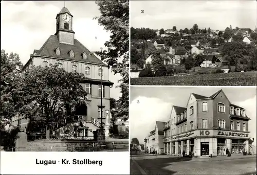 Ak Lugau Kreis Stollberg, Rathaus, Teilansicht, Stollberger Straße