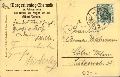 Scherenschnitt Ak Chemnitz Sachsen, Margeritentag 1911, Mutter mit Kind