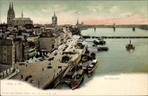 Ak Köln am Rhein, Am Rheinufer, Teilansicht von Stadt
