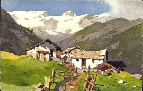Künstler Ak Bonelli, S., Gebirgsidyll, Berghaus, Vallée de Champoluc vers le Breithorn