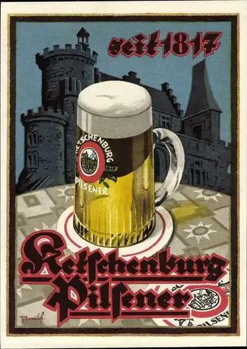 Künstler Ak Ketschenburg Pilsener seit 1817, Bier Reklame