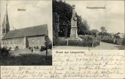 Ak Langwarden Butjadingen Wesermarsch, Seitenansicht der Kirche, Friesenkirchhof